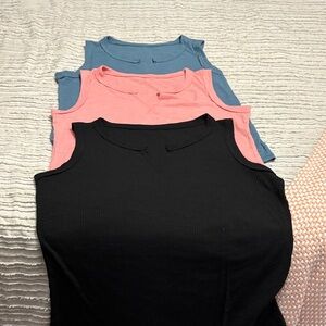 Sleeveless Ribbed Tank Top - Black, Pink, Blue